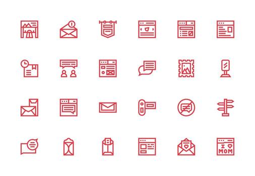 Thick Line Line Icons from Post Set with 24 Vectors Icon Set