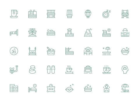 Relaxation Icon Set with 35 Light Line Graphics Neat Icon Set vector