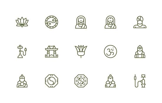 15 Regular Line Vectors for Eastern Theme Complete Icon Bundle for Web Design