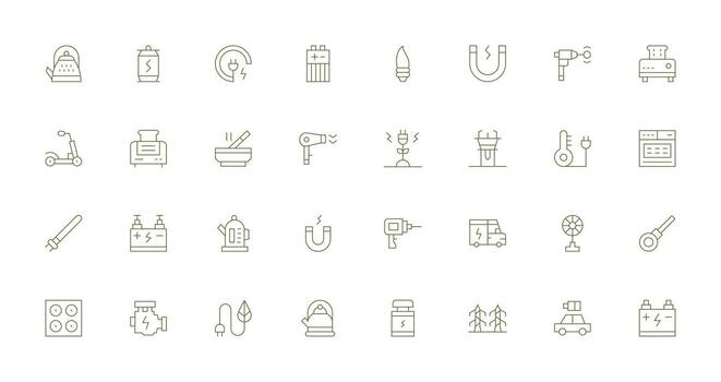 Electric featuring 32 Icons in Thin Line Design Customizable Icon Series for Mobile Screens vector