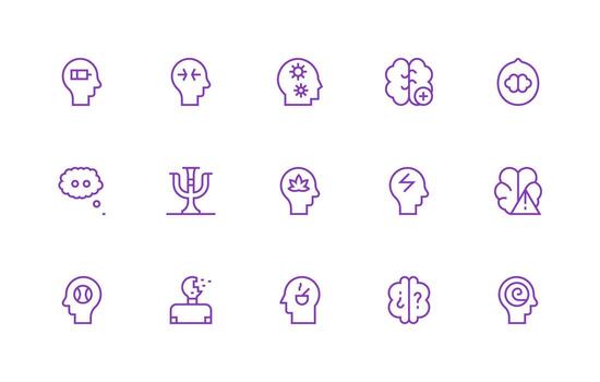 Mental Design Icons featuring 15 in Regular Line Style Compact Icon Set vector