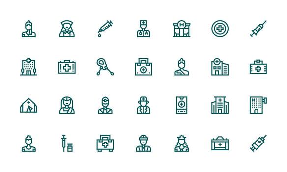 Nurse Set with 28 Bold Line Icons Clear and Concise Icon Set Collection vector