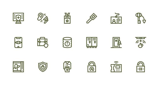 Security Design Icons featuring 18 in Strong Stroke Line Style Multi-Style Icons for Creative Projects vector