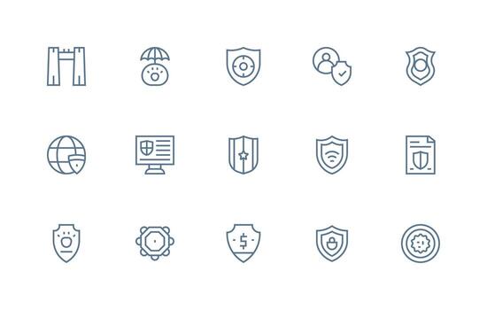 Safeguard Icon Collection with 15 Regular Line Designs Reusable Icon Set vector