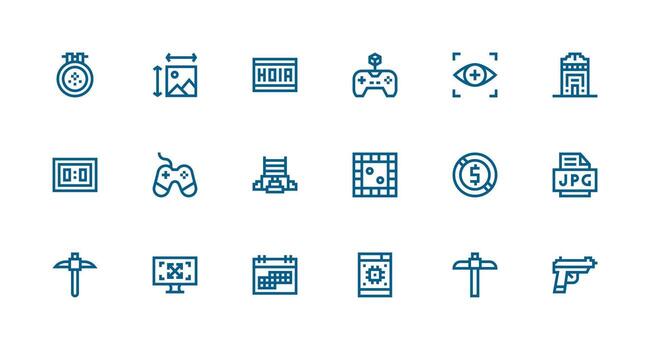 Pixel Design Icons featuring 18 in Strong Stroke Line Style Simple Icons for Interface and Wireframes vector