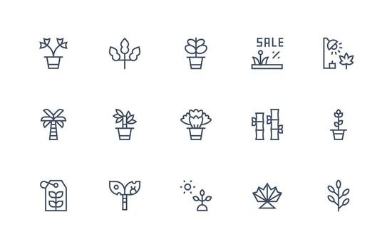 Leafy Design Icons featuring 15 in Regular Line Style Line Icon Collection vector