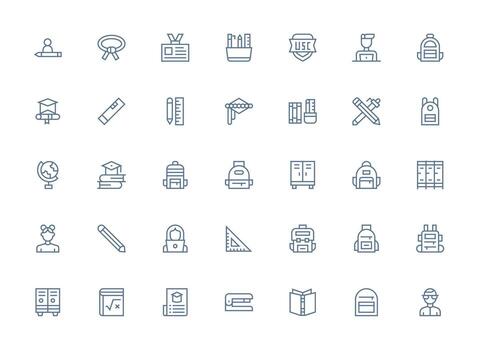 Student featuring 35 Icons in Regular Clean Line Design Layout Icon Collection vector