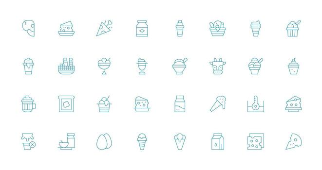 Dairy Icon Set with 32 Thin Line Graphics Lightweight Icon Series for Fast Prototypes vector