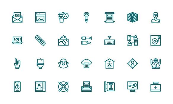 Digital Icon Set with 28 Bold Line Graphics Clean Icon Collection for Web Use vector