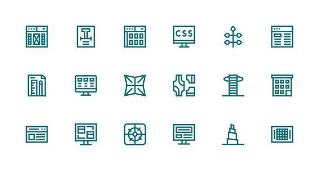 18 Strong Stroke Line Style Icons from Layout Collection Reusable Icon Set vector