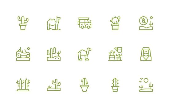 15 Regular Line Style Icons from Desert Collection High-Quality Icon Pack vector