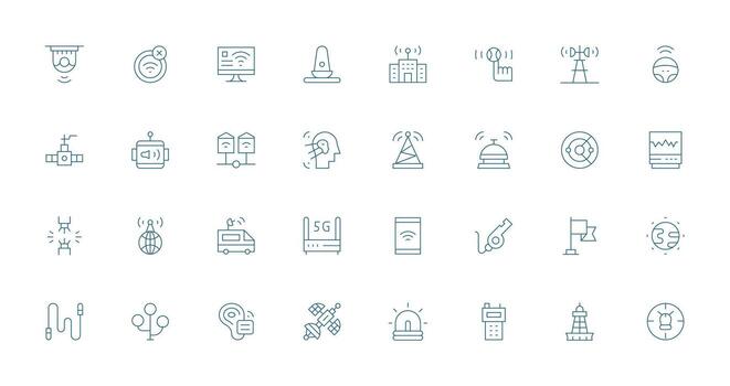 32 Signal Icons in Thin Line Aesthetic Icon Set for Projects vector