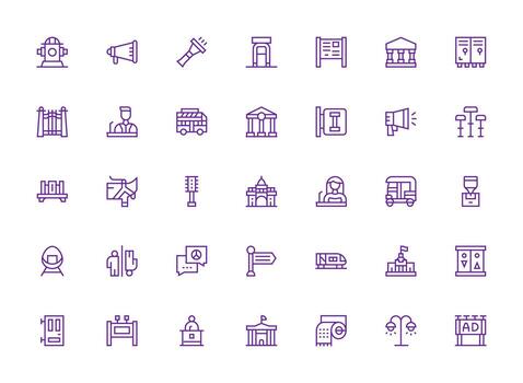 Public featuring 35 Icons in Regular Clean Line Design Responsive Icon Set for Flexible Layouts vector