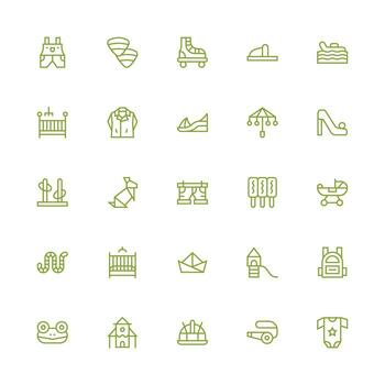 Kids featuring 25 Icons in Medium Stroke Outline Design Icon Set for Web vector
