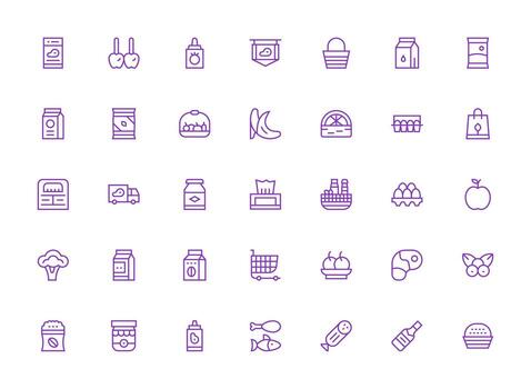 Grocery Design Icons featuring 35 in Regular Clean Line Style Organized Glyph Icons for Fast Design vector