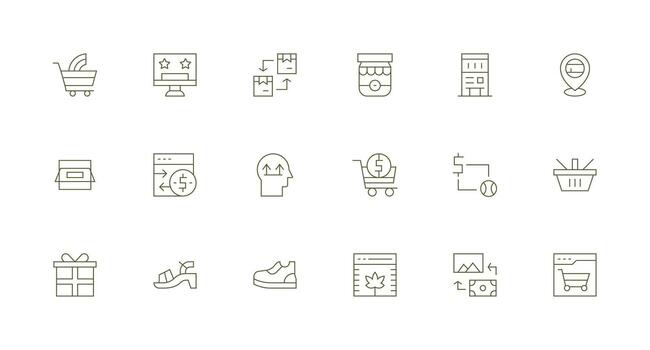 Online Store Icon Set with 18 Minimal Line Graphics Clean Icon Set Icon Pack for UI Projects vector