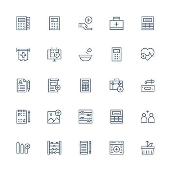 añadir icono colección con 25 medio carrera contorno diseños equilibrado icono conjunto para funcional diseño vector