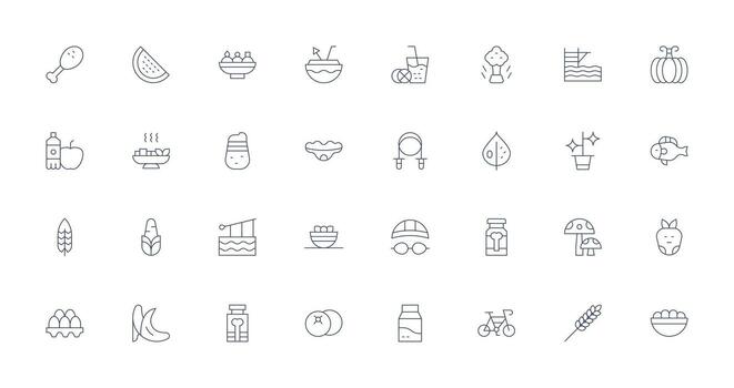 32 Thin Line Vectors for Healthy Theme Smart Icon Collection