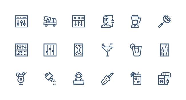 Mixer Design Icons featuring 18 in Strong Stroke Line Style Scalable Icons for Cross-Platform Interfaces vector