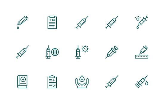 15 Regular Line Designs for Immunization Icons Functional Icon Series vector