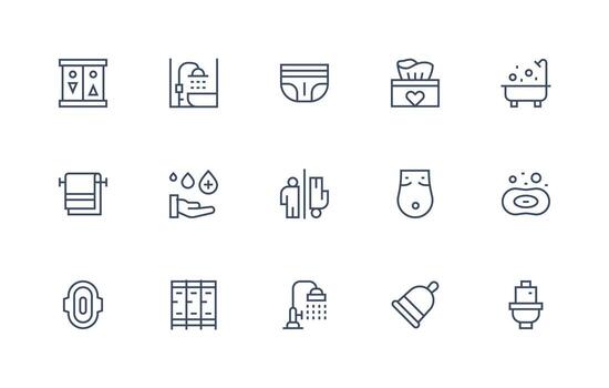 15 Regular Line Vectors for Sanitary Theme Multi-Style Icon Collection