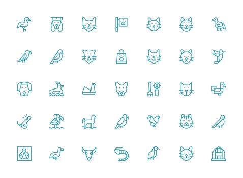 Animal Visual Pack containing 35 Regular Clean Line Icons Full Icon Library for UI Designers vector