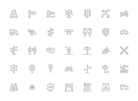 35 Icons for Road in Light Line Format Full Icon Library for UI Designers vector