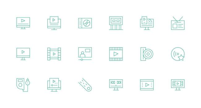 Media Player Icon Set with 18 Minimal Line Graphics Organized Pack for Project Assets vector