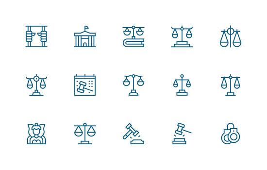 15 Icons for Justice in Regular Line Format UI-Ready Icon Collection vector