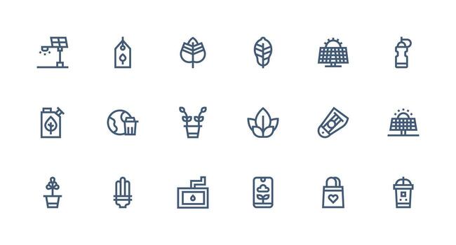 EcoFriendly Icon Set with 18 Strong Stroke Line Graphics Lightweight Icon Series vector