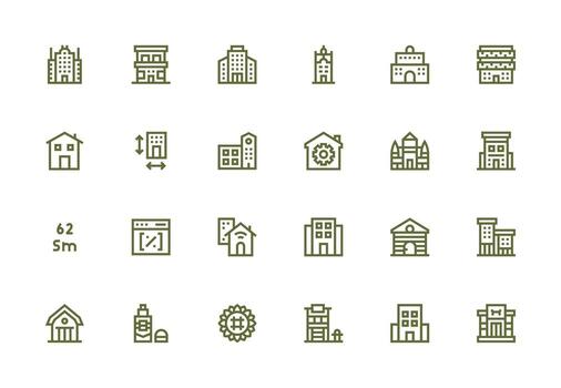 Property Design Icons featuring 24 in Thick Line Line Style Clear and Concise Icon Set Collection vector