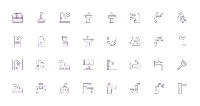 Faucet Icon Set with 32 Thin Line Graphics Light Icon Series vector