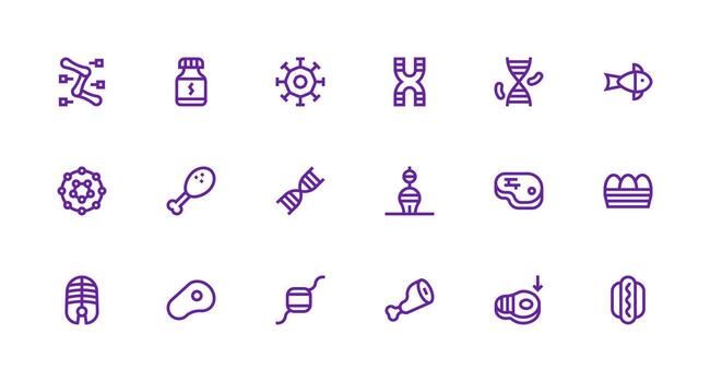 Protein Design Icons featuring 18 in Strong Stroke Line Style Icon Collection Set vector