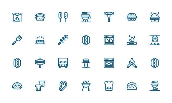 Grill featuring 28 Icons in Bold Line Design Style Icon Set vector