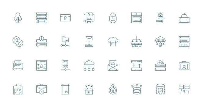 nube almacenamiento icono conjunto con 32 Delgado línea gráficos esencial icono conjunto para equipos vector