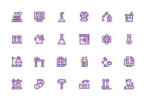 Experiment Set with 24 Thick Line Line Icons Simple Icon Pack vector