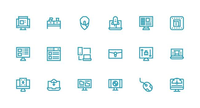 Desktop featuring 18 Icons in Strong Stroke Line Design All-Purpose Icon Design Pack vector