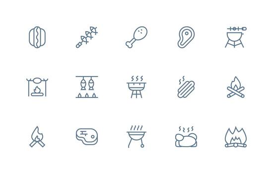 Barbecue Icon Collection with 15 Regular Line Designs Essential Icon Set for Teams vector