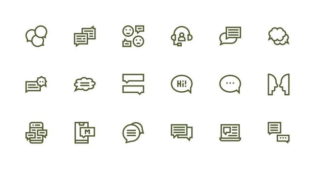 Chat Set with 18 Strong Stroke Line Icons Responsive Icon Set for Flexible Layouts vector