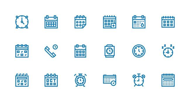 Time Management Design Icons featuring 18 in Strong Stroke Line Style General Use Icon Pack vector