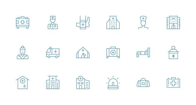 Ambulance Design Icons featuring 18 in Minimal Line Style Multi-Style Icon Collection vector