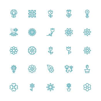 medio carrera contorno estilo pétalo íconos con 25 vectores tablero icono serie