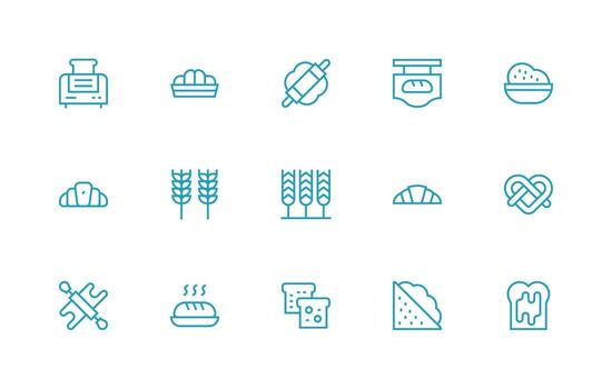 15 Regular Line Designs for Bread Icons Balanced Icon Set for Functional Design vector