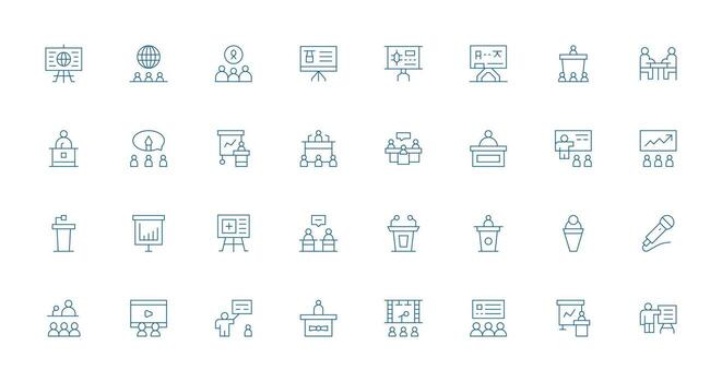 32 Thin Line Style Icons from Seminar Collection Editable Icon Collection vector