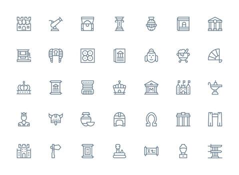 Ancient Icon Collection with 35 Regular Clean Line Designs Sharp Icons for Presentations vector