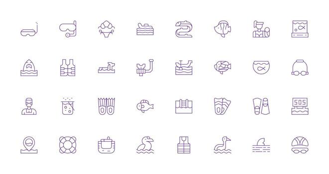 32 Delgado línea diseños para nadando íconos limpiar icono colección para web utilizar vector