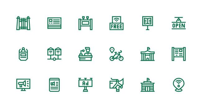18 Strong Stroke Line Icons for Public Graphics Responsive Icon Set for Flexible Layouts vector