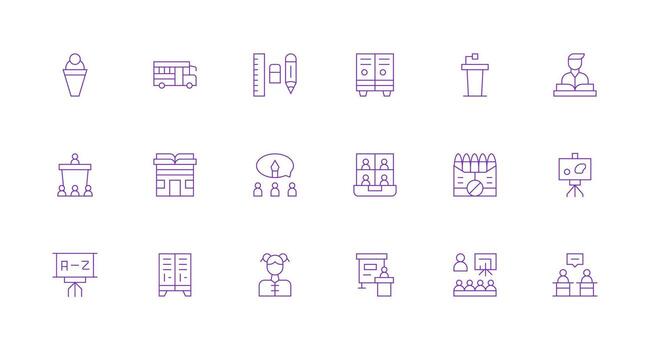 Classroom Icon Collection with 18 Minimal Line Designs All Device Compatible Icon Set vector