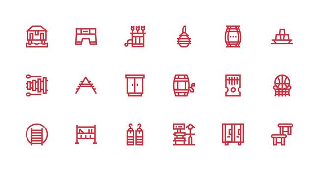 Wooden Icon Set with 18 Strong Stroke Line Graphics Web and App Icon Pack Collection vector
