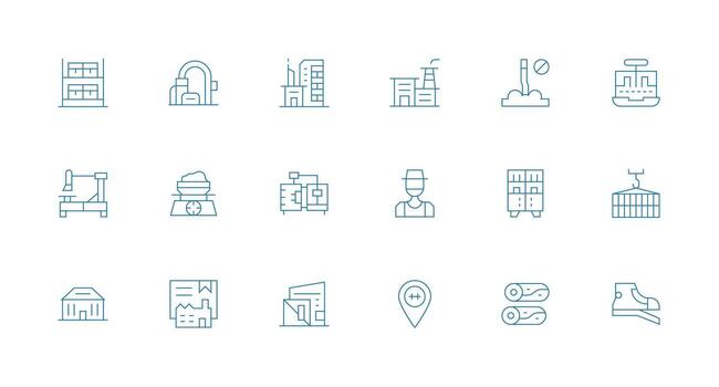 fábrica presentando 18 íconos en mínimo línea diseño ui y ux enfocado icono colección vector